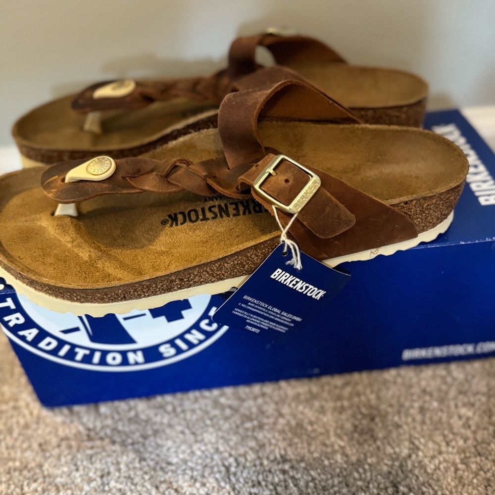Birkenstock Brown Sandals Gizeh Braided Straps- Cognac *New With Tags*